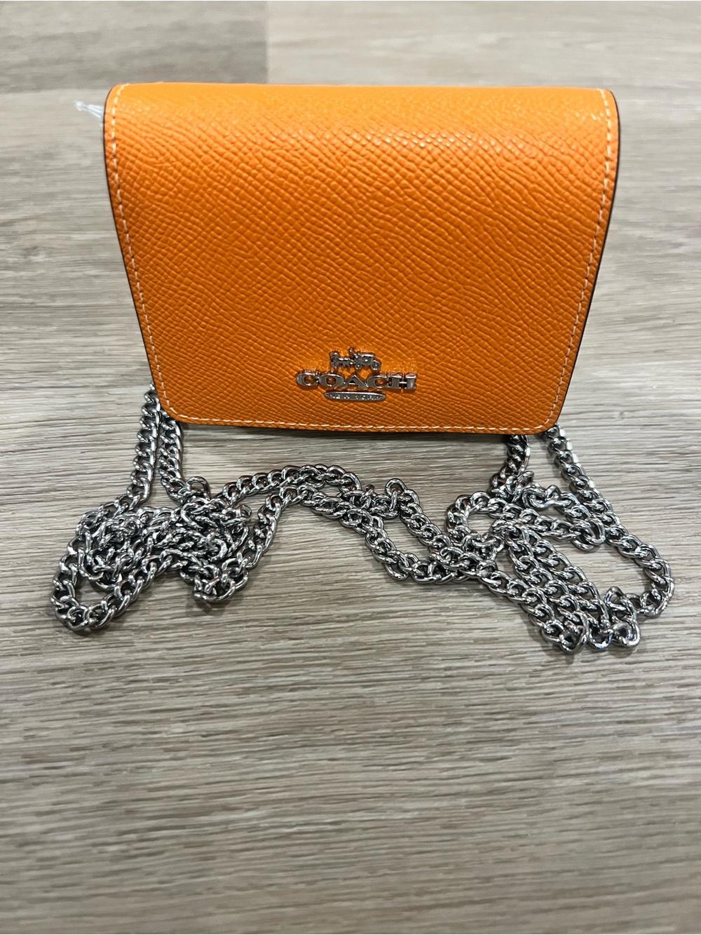 Coach Orange Pebbled Leather Chain Wallet
